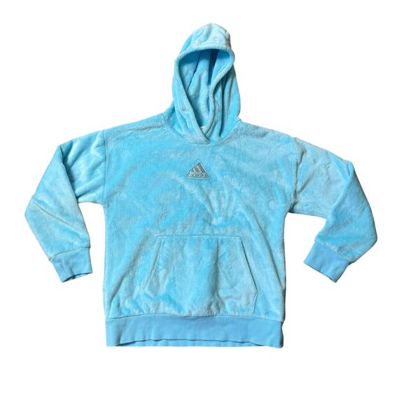 Adidas Small Badge of Sport Fleece Pullover Hoodie Youth L Cozy Fuzzy Sherpa - Picture 1 of 8